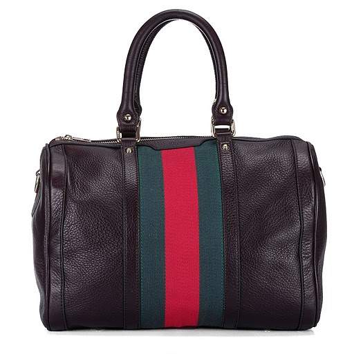 1:1 Gucci 247205 Vintage Web Medium Boston Bags-Dark Coffee Leather - Click Image to Close